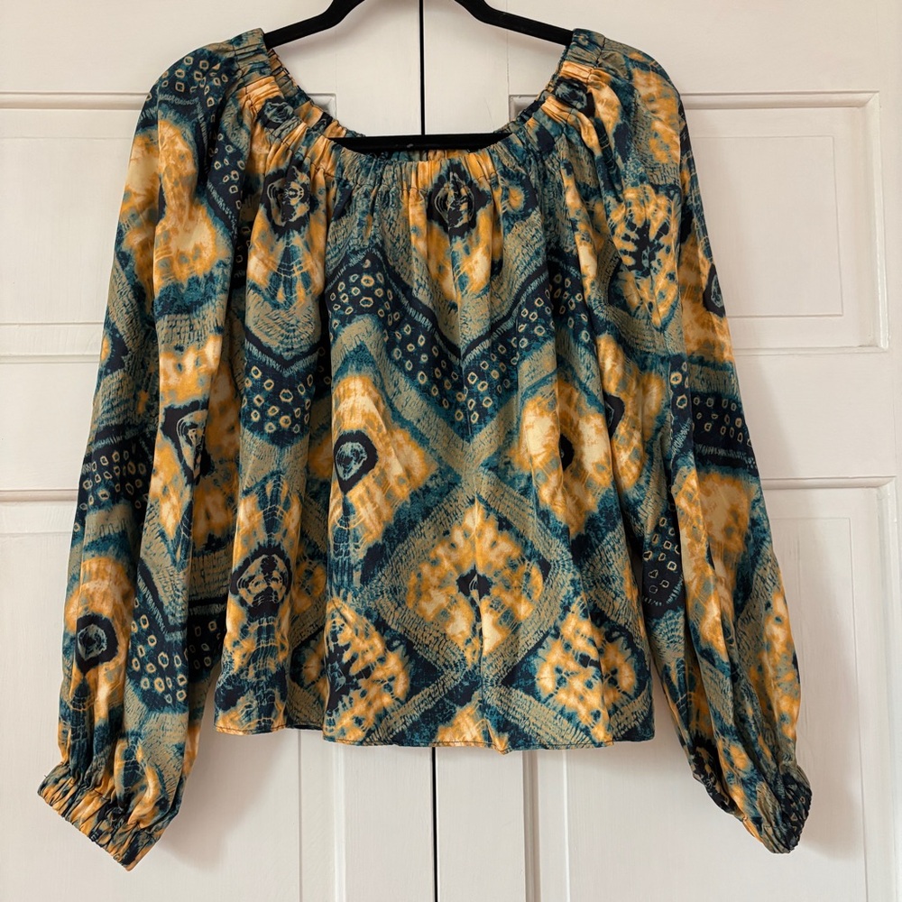 Ulla Johnson Nadya Blouse Constellation Patterned Silk Twill Shibori Size 2 - Picture 4 of 16